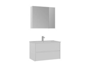 Conjunto de móvel de lavatório com espelho (2 peças) «Side 85 v2» - 85 x 45 x 52 cm - Branco mate