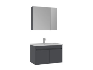 Conjunto de móvel com lavatório e espelho (2 peças) «Side 85 v2» - 85 x 45 x 52 cm - Antracite mate