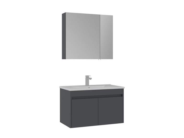 Conjunto de móvel com lavatório e espelho (2 peças) «Side 85 v2» - 85 x 45 x 52 cm - Antracite mate