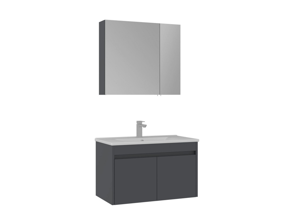 Conjunto de móvel com lavatório e espelho (2 peças) «Side 85 v2» - 85 x 45 x 52 cm - Antracite mate