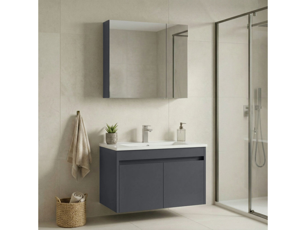 Conjunto de móvel com lavatório e espelho (2 peças) «Side 85 v2» - 85 x 45 x 52 cm - Antracite mate