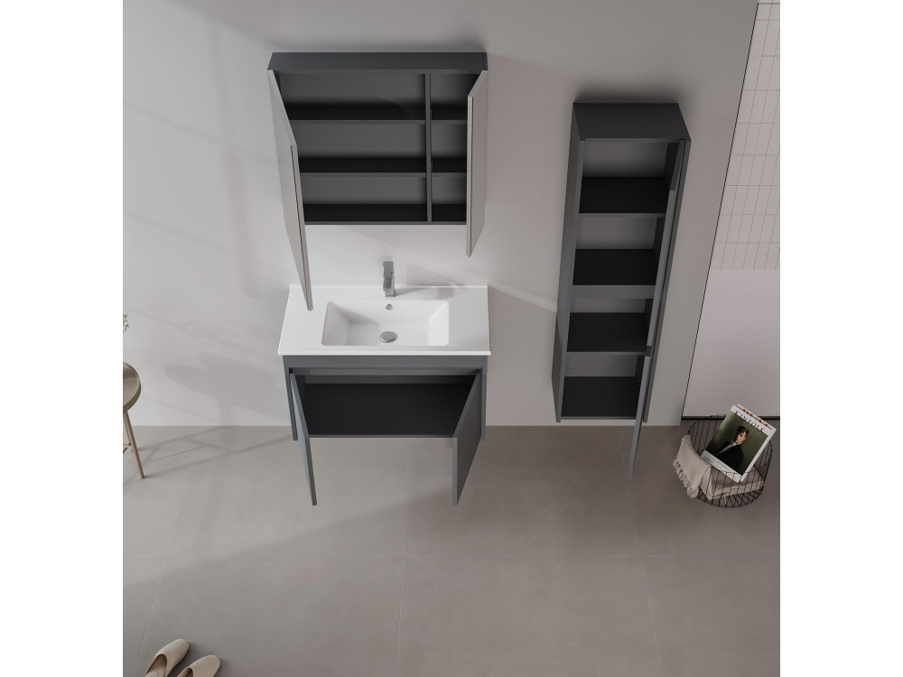 Conjunto de móvel com lavatório e espelho (2 peças) «Side 85 v2» - 85 x 45 x 52 cm - Antracite mate