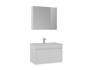 Conjunto de móvel de lavatório com espelho (2 peças) «Side 85 v2» - 85 x 45 x 52 cm - Branco mate
