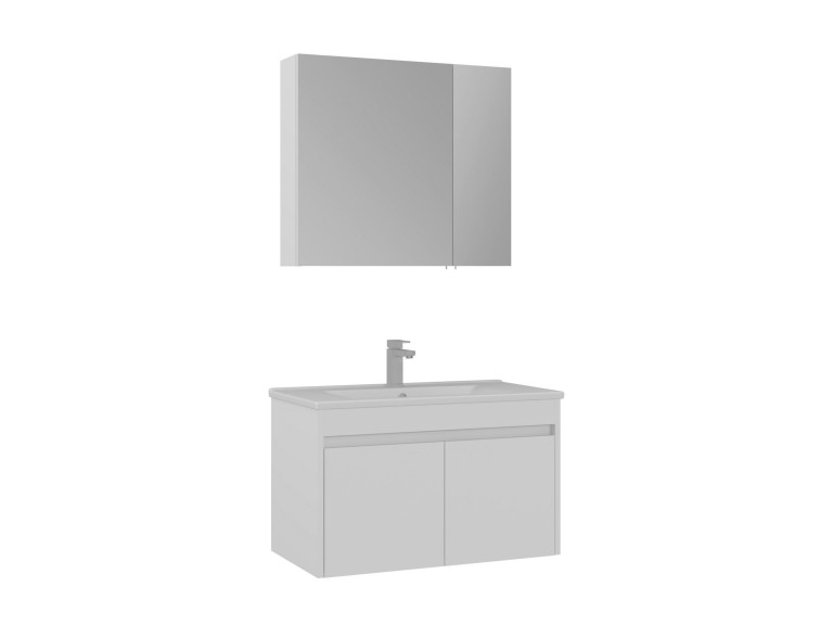 Conjunto de móvel de lavatório com espelho (2 peças) «Side 85 v2» - 85 x 45 x 52 cm - Branco mate