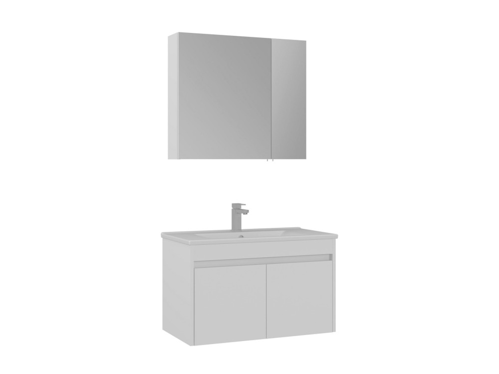 Conjunto de móvel de lavatório com espelho (2 peças) «Side 85 v2» - 85 x 45 x 52 cm - Branco mate