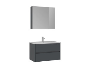Conjunto de móvel com lavatório e espelho (2 peças) «Side 85 v2» - 85 x 45 x 52 cm - Antracite mate