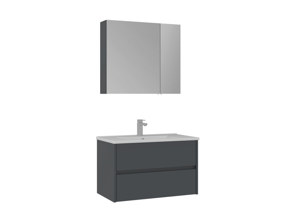 Conjunto de móvel com lavatório e espelho (2 peças) «Side 85 v2» - 85 x 45 x 52 cm - Antracite mate
