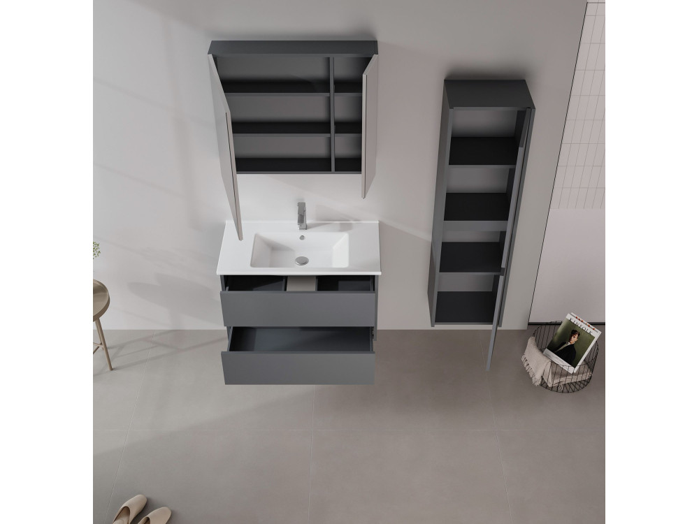 Conjunto de móvel com lavatório e espelho (2 peças) «Side 85 v2» - 85 x 45 x 52 cm - Antracite mate