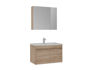 Conjunto de móvel de lavatório com espelho (2 peças) «Side 85 v2» - 85 x 45 x 52 cm - Carvalho