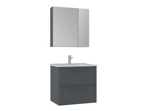 Conjunto de móvel de lavatório com espelho (2 peças) «Nuvola 65 v2» - 65 x 50 x 62 cm - Antracite