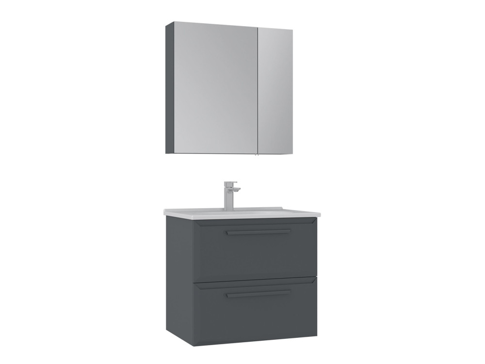 Conjunto de móvel de lavatório com espelho (2 peças) «Nuvola 65 v2» - 65 x 50 x 62 cm - Antracite