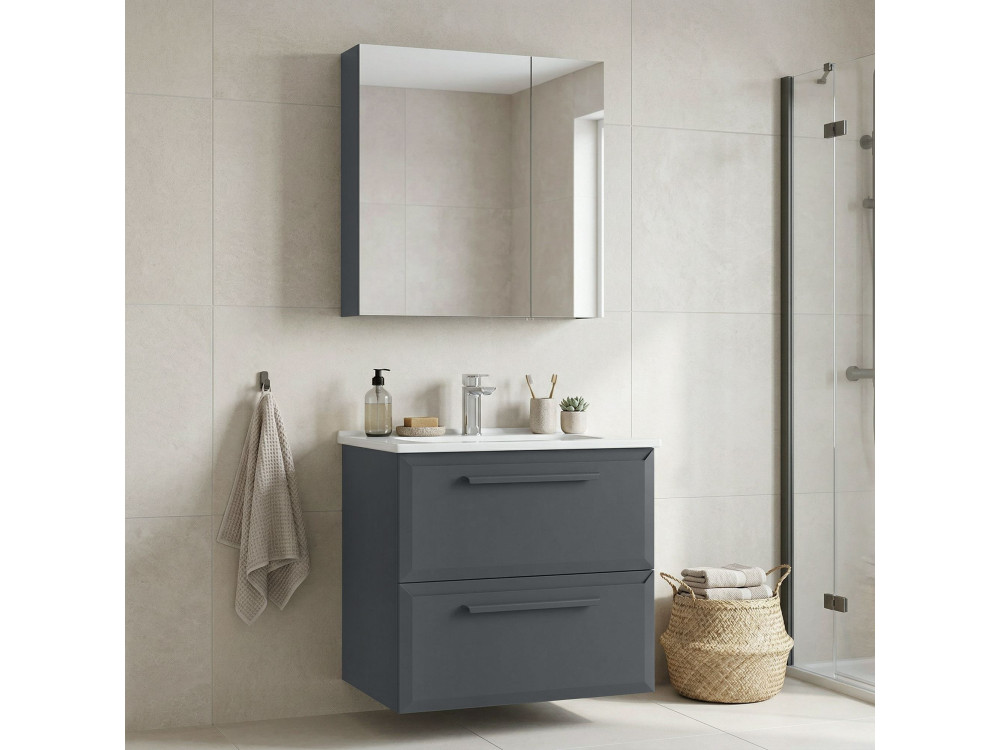 Conjunto de móvel de lavatório com espelho (2 peças) «Nuvola 65 v2» - 65 x 50 x 62 cm - Antracite