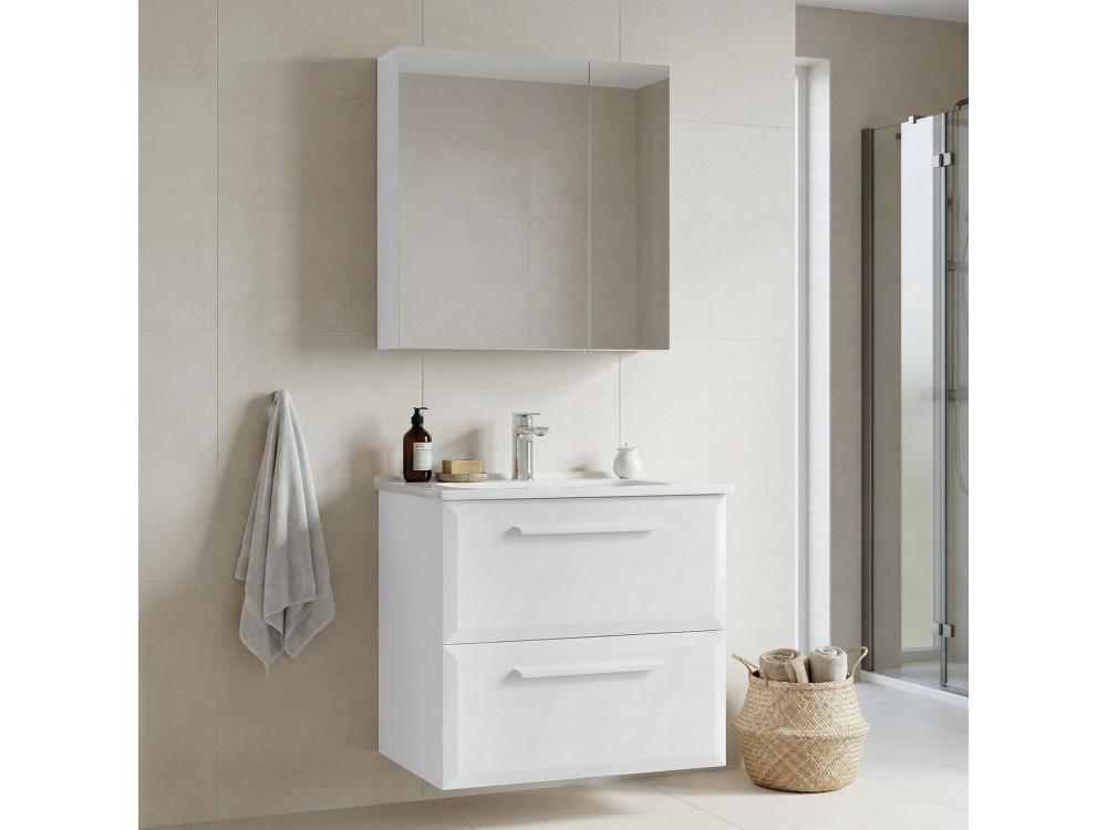 Conjunto de móvel de lavatório com espelho (2 peças) «Nuvola 65 v2» - 65 x 50 x 62 cm - Branco