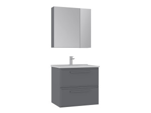 Conjunto de móvel de lavatório com espelho (2 peças) «Nuvola 65 v2» - 65 x 50 x 62 cm - Cinza