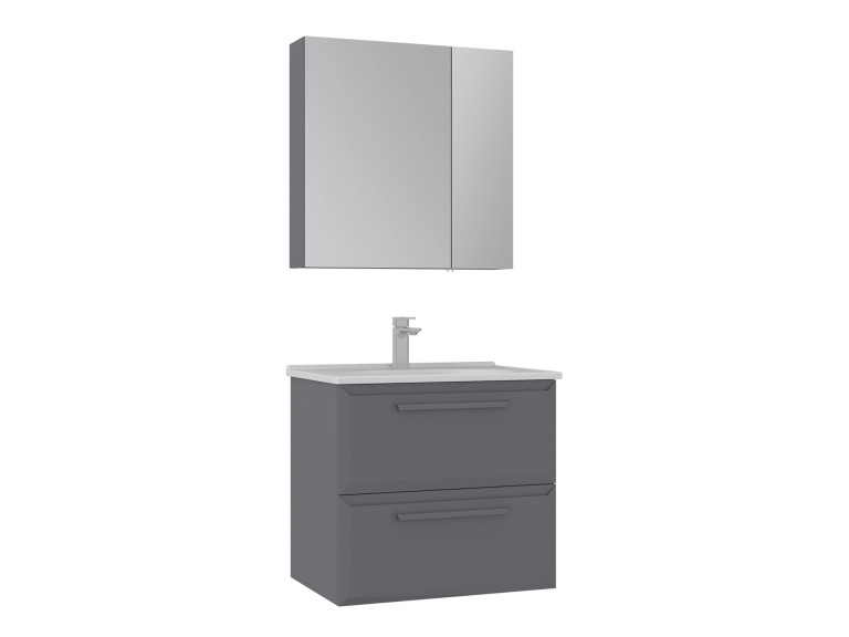 Conjunto de móvel de lavatório com espelho (2 peças) «Nuvola 65 v2» - 65 x 50 x 62 cm - Cinza