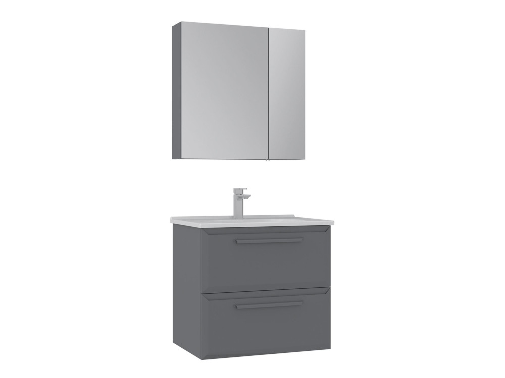 Conjunto de móvel de lavatório com espelho (2 peças) «Nuvola 65 v2» - 65 x 50 x 62 cm - Cinza