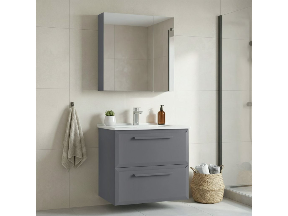 Conjunto de móvel de lavatório com espelho (2 peças) «Nuvola 65 v2» - 65 x 50 x 62 cm - Cinza