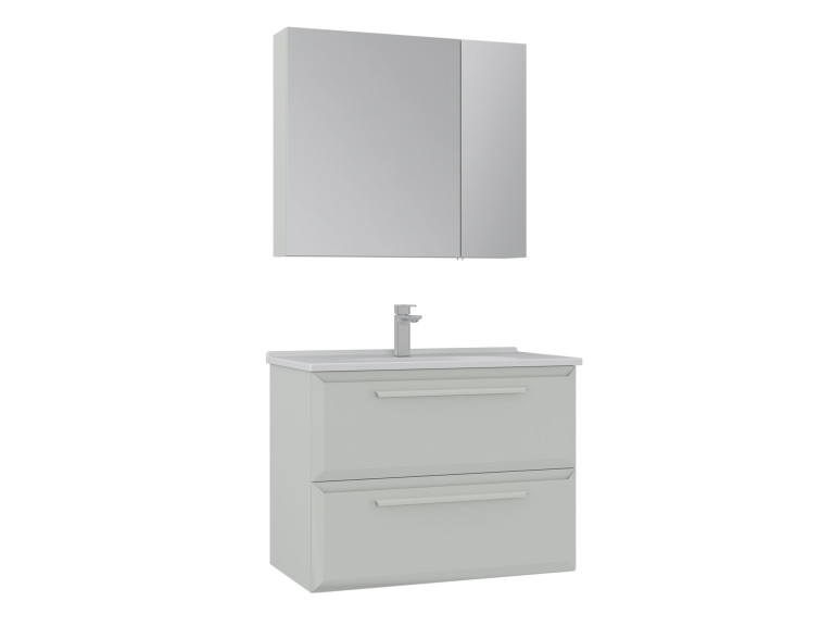 Conjunto de móvel de lavatório com espelho (2 peças) «Nuvola 80 v2» - 80 x 50 x 62 cm - Cashmere