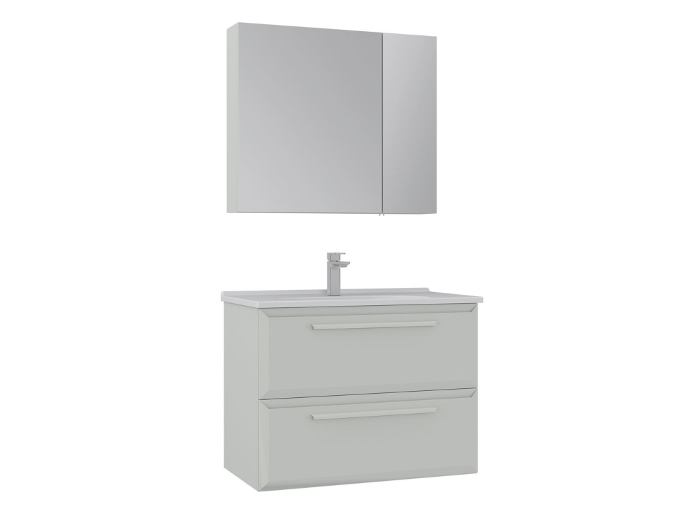 Conjunto de móvel de lavatório com espelho (2 peças) «Nuvola 80 v2» - 80 x 50 x 62 cm - Cashmere