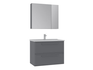 Conjunto de móvel de lavatório com espelho (2 peças) «Nuvola 80 v2» - 80 x 50 x 62 cm - Cinza
