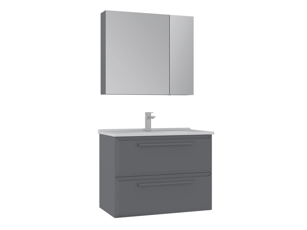 Conjunto de móvel de lavatório com espelho (2 peças) «Nuvola 80 v2» - 80 x 50 x 62 cm - Cinza