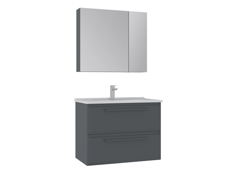 Conjunto de móvel de lavatório com espelho (2 peças) «Nuvola 80 v2» - 80 x 50 x 62 cm - Antracite