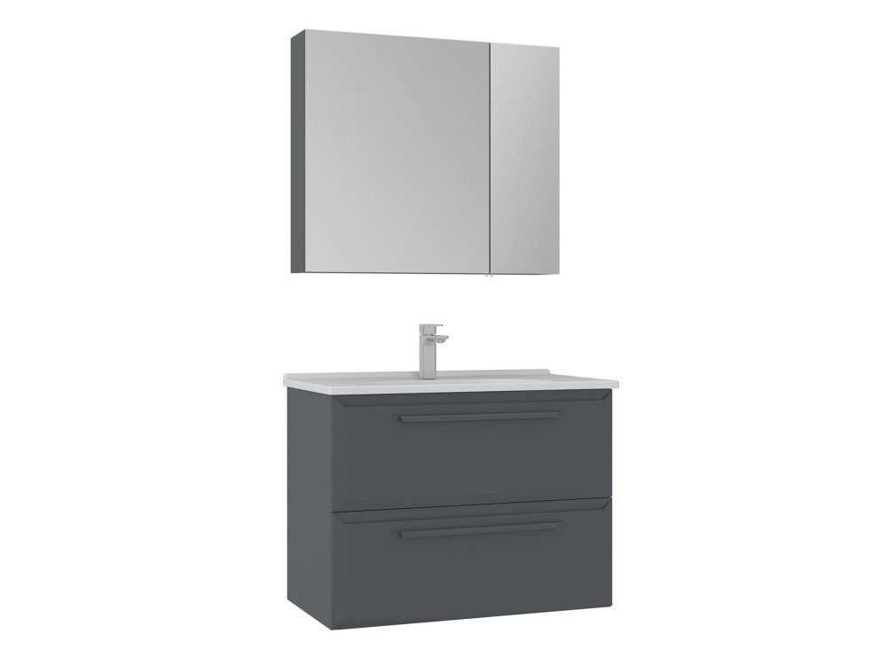 Conjunto de móvel de lavatório com espelho (2 peças) «Nuvola 80 v2» - 80 x 50 x 62 cm - Antracite