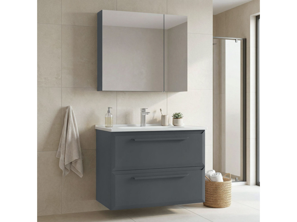 Conjunto de móvel de lavatório com espelho (2 peças) «Nuvola 80 v2» - 80 x 50 x 62 cm - Antracite