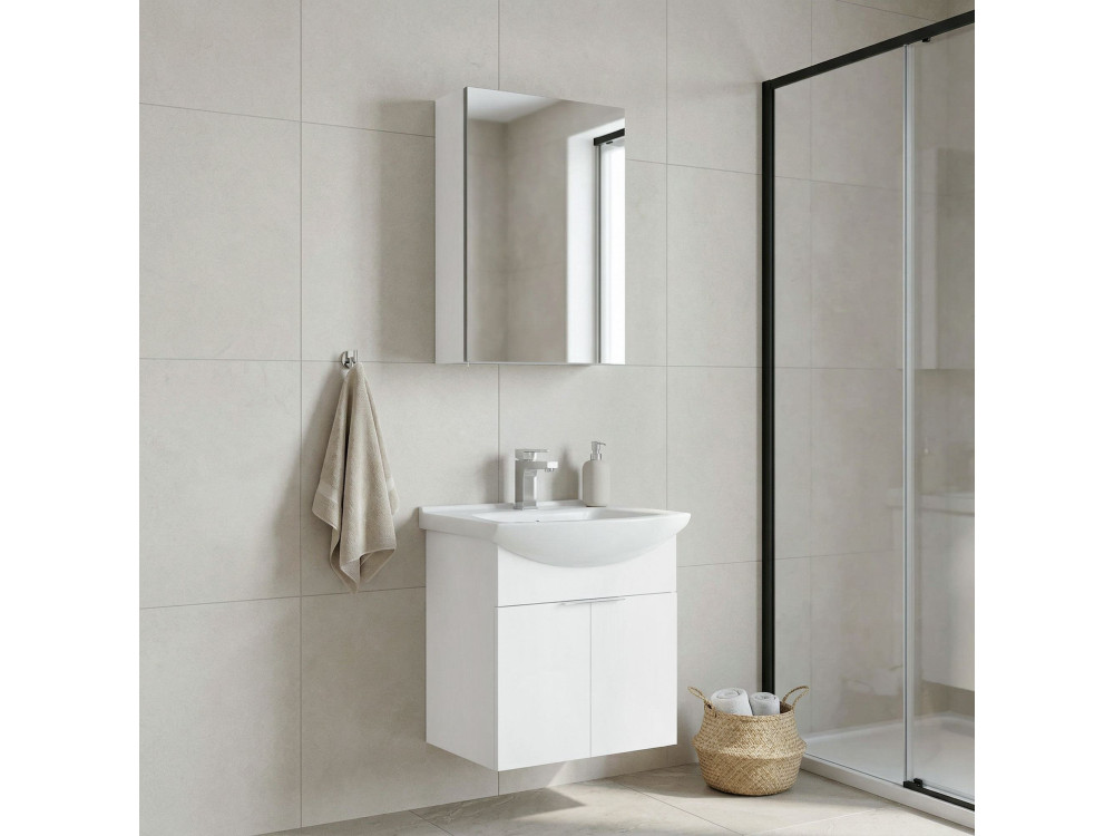 Conjunto de móvel de lavatório com espelho (2 peças) «Purus 55» - 55 x 50 x 58 cm - Branco
