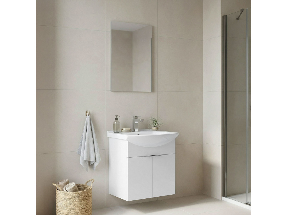 Conjunto de móvel de lavatório com espelho (2 peças) «Purus 55» - 55 x 50 x 58 cm - Branco
