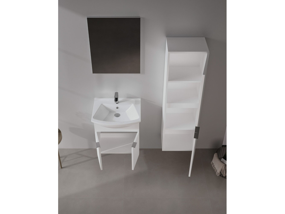 Conjunto de móvel de lavatório com espelho (2 peças) «Purus 55» - 55 x 50 x 58 cm - Branco