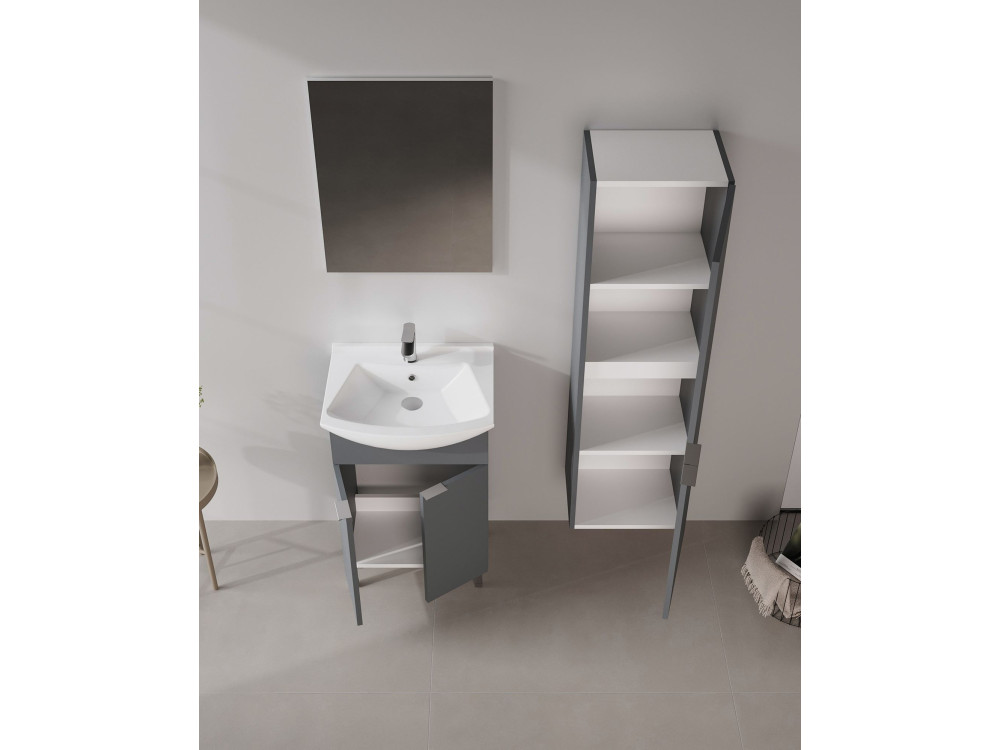 Conjunto de móvel de lavatório com espelho (2 peças) «Purus 55» - 55 x 2 x 83 cm - Antracite mate