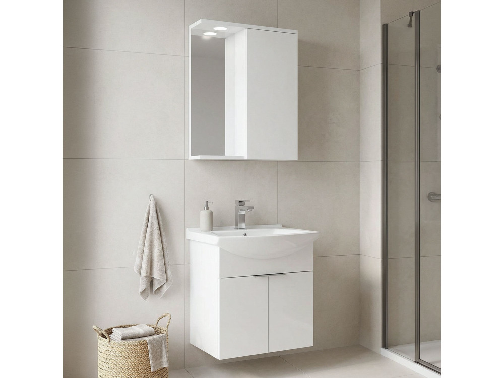 Conjunto de móvel de lavatório com espelho (2 peças) «Purus 55» - 55 x 50 x 58 cm - Branco
