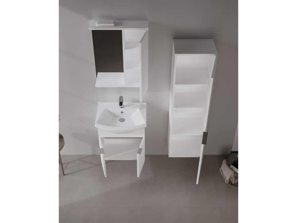 Conjunto de móvel de lavatório com espelho (2 peças) «Purus 55» - 55 x 50 x 58 cm - Branco
