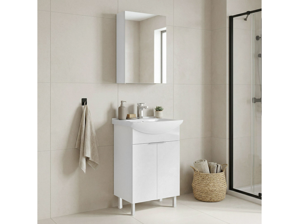 Conjunto de móvel de lavatório com espelho (2 peças) «Purus 55» - 55 x 50 x 83 cm - Branco