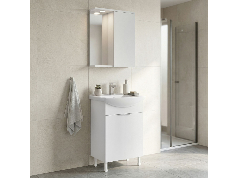 Conjunto de móvel de lavatório com espelho (2 peças) «Purus 55» - 55 x 50 x 83 cm - Branco