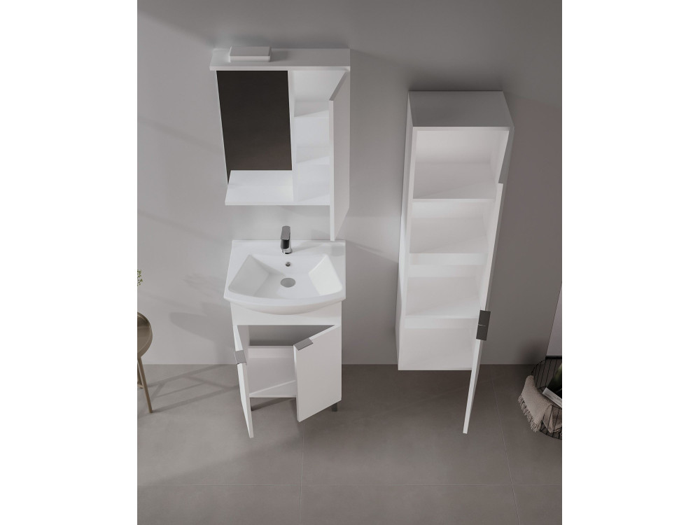 Conjunto de móvel de lavatório com espelho (2 peças) «Purus 55» - 55 x 50 x 83 cm - Branco