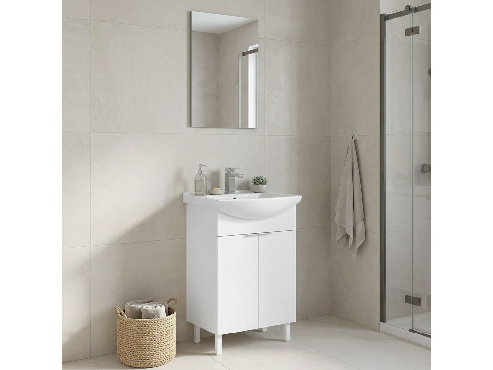 Conjunto de móvel com lavatório e espelho (2 peças) «Purus 55» - 55 x 2 x 83 cm - Branco