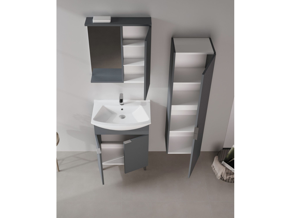 Conjunto de móvel de lavatório com espelho (2 peças) «Purus 65» - 65 x 50 x 83 cm - Antracite mate