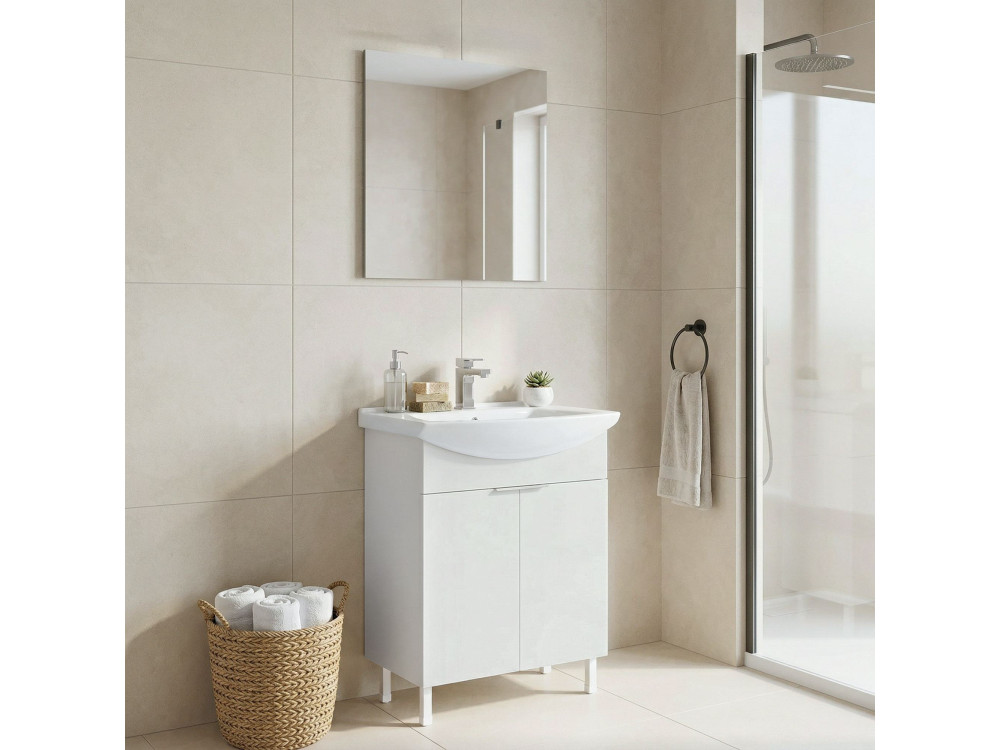 Conjunto de móvel com lavatório e espelho (2 peças) «Purus 65» - 65 x 50 x 83 cm - Branco