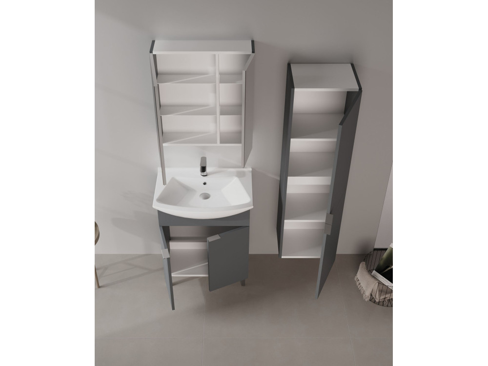 Conjunto de móvel de lavatório com espelho (2 peças) «Purus 65» - 65 x 50 x 83 cm - Antracite mate