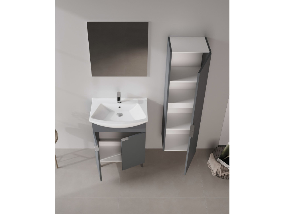 Conjunto de móvel de lavatório com espelho (2 peças) «Purus 65» - 65 x 50 x 83 cm - Antracite mate