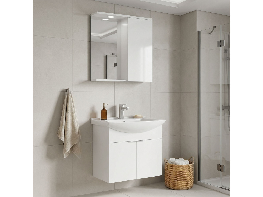 Conjunto de móvel com lavatório e espelho (2 peças) «Purus 65» - 65 x 50 x 58 cm - Branco