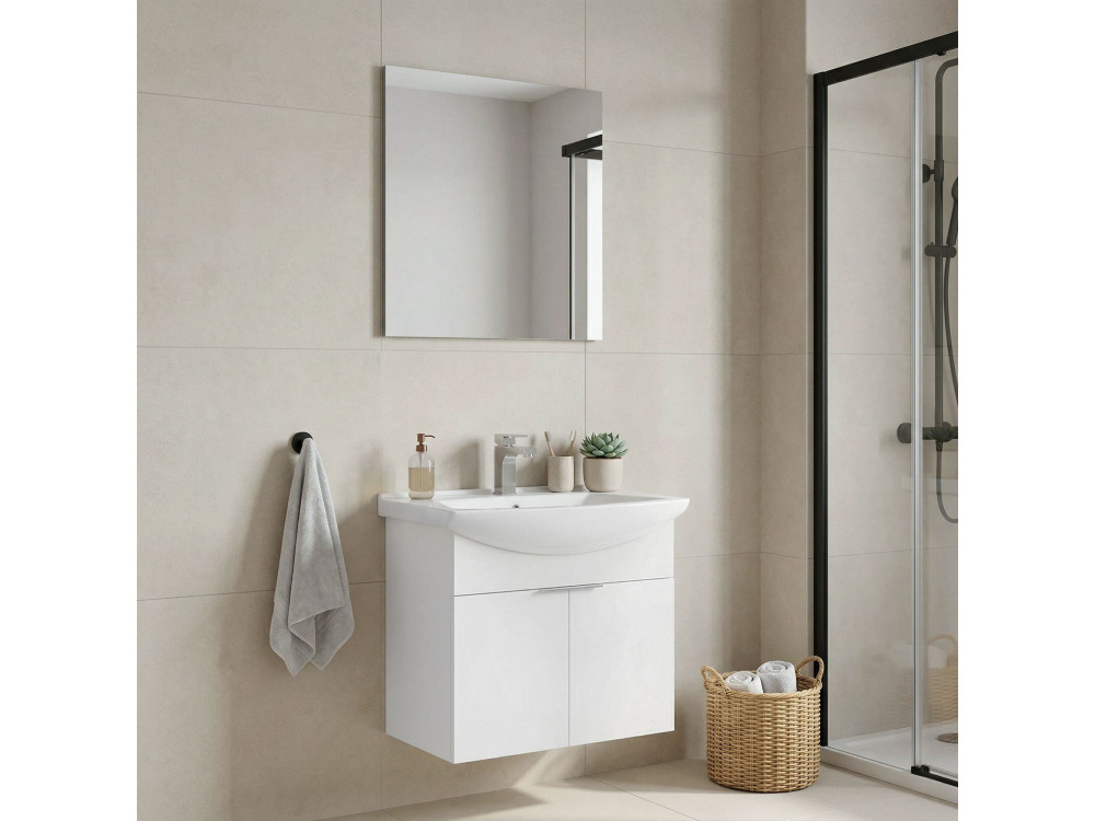 Conjunto de móvel com lavatório e espelho (2 peças) «Purus 65» - 65 x 50 x 58 cm - Branco
