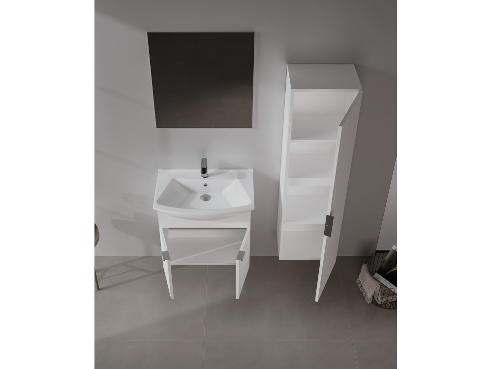 Conjunto de móvel com lavatório e espelho (2 peças) «Purus 65» - 65 x 50 x 58 cm - Branco