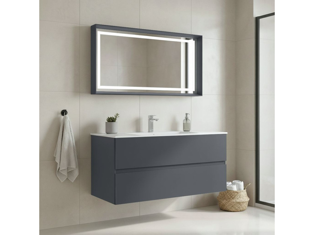Conjunto de móvel de lavatório com espelho (2 peças) «Nest 121 v2» - 121 x 51 x 55 cm - Antracite mate