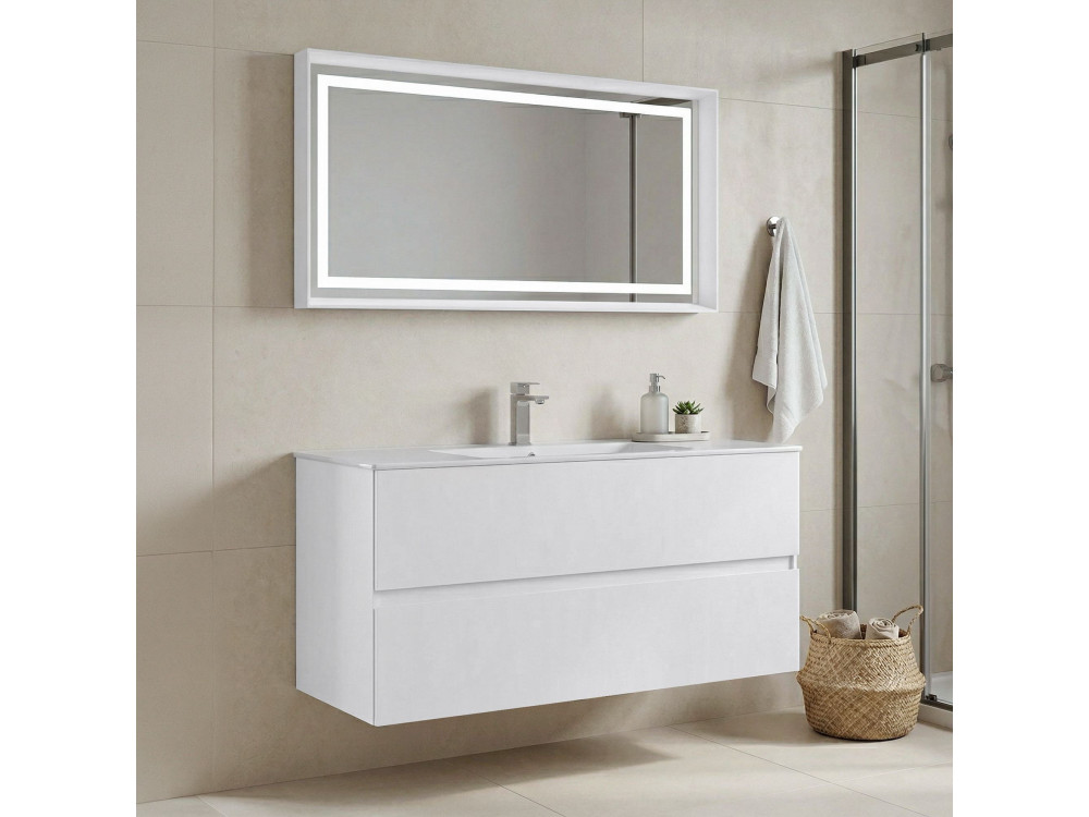 Conjunto de móvel com lavatório e espelho (2 peças) «Nest 121 v2» - 121 x 51 x 55 cm - Branco mate