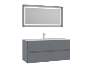 Conjunto de móvel de lavatório com espelho (2 peças) «Nest 121 v2» - 121 x 51 x 55 cm - Cinza mate