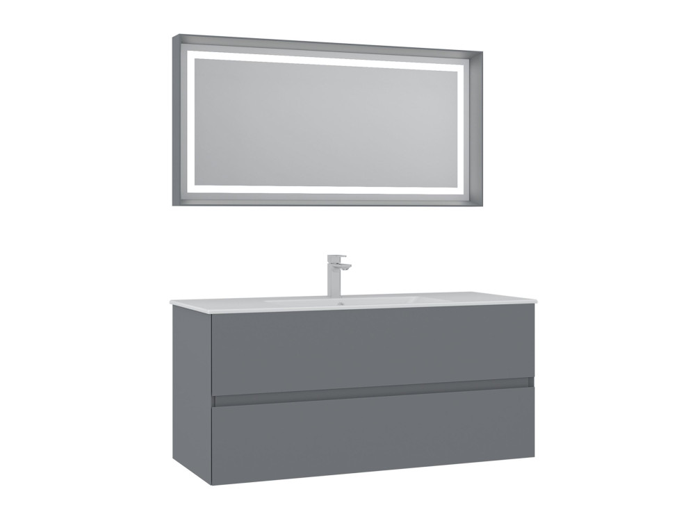 Conjunto de móvel de lavatório com espelho (2 peças) «Nest 121 v2» - 121 x 51 x 55 cm - Cinza mate
