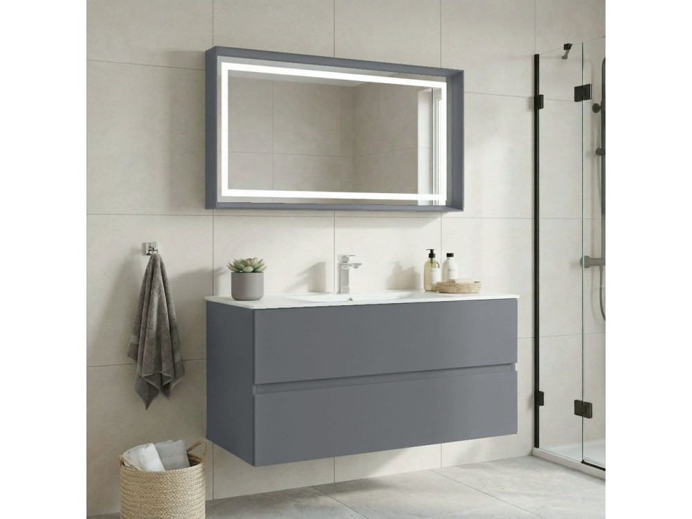 Conjunto de móvel de lavatório com espelho (2 peças) «Nest 121 v2» - 121 x 51 x 55 cm - Cinza mate